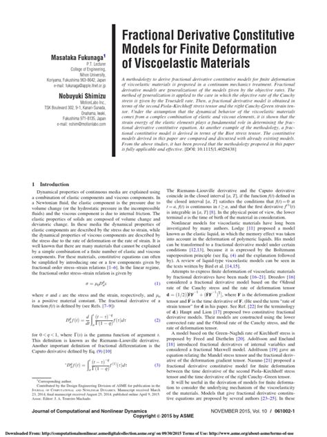 2015.9 - Fractional Derivative Constitutive Models For Finite Deformation of Viscoelastic ...