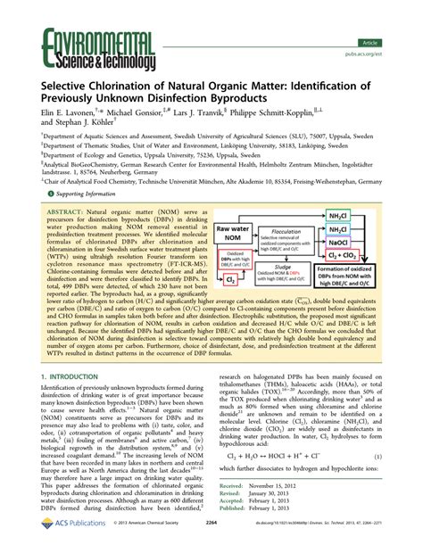 (PDF) Selective Chlorination of Natural Organic...