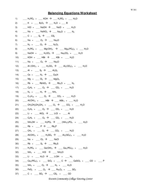 Balancing Equations Worksheet Answers Chemistry