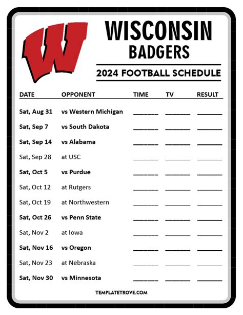 Printable 2024 Wisconsin Badgers Football Schedule