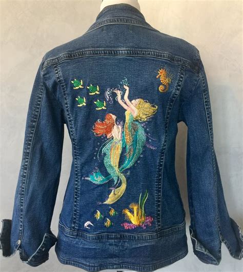 Mermaids of the Sea II Embroidered Denim Jacket — The Hanky Shoppe ...