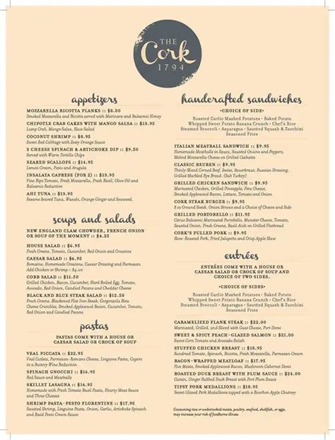 Cork 1794 Menu, Menu for Cork 1794, North East, Erie - Urbanspoon/Zomato