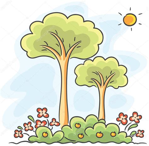 Drawings: of trees with flowers | Trees and flowers drawing — Stock Vector © Katerina_Dav #54166635