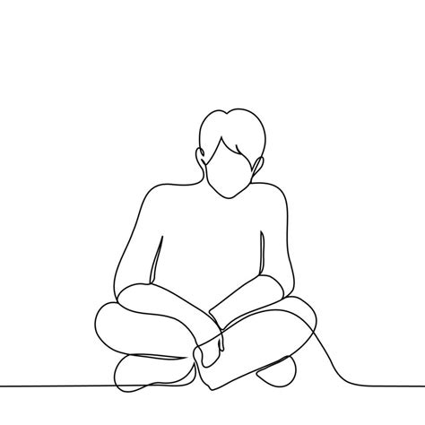 man sitting on the floor with crossed legs - one line drawing vector ...