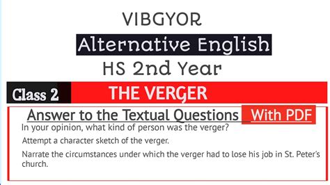 The Verger Questions and Answers | Class 2 | Alte. English | Class 12 | #downloadpdf #notes # ...