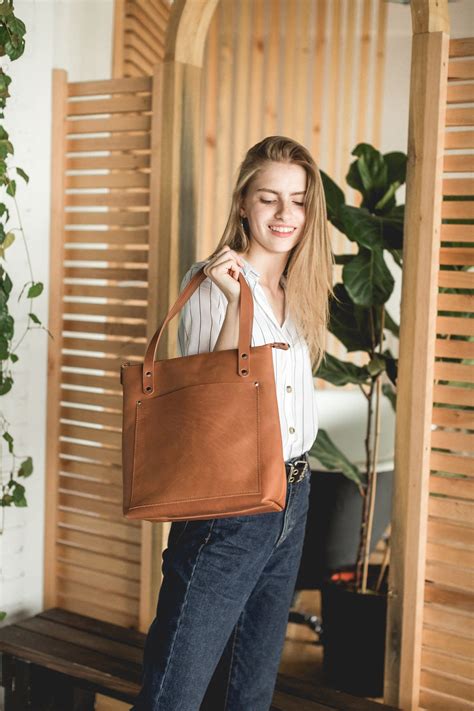 Leather Tote Bag With Zipper Large Bag Custom Leather Tote - Etsy