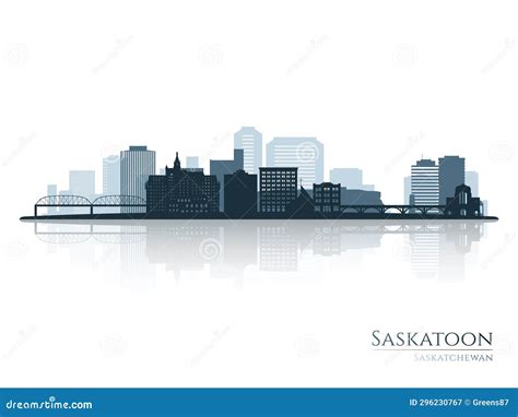 Saskatoon Skyline Silhouette with Reflection. Stock Vector ...