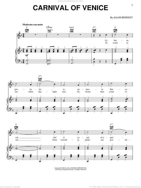 Benedict - Carnival Of Venice sheet music for voice, piano or guitar