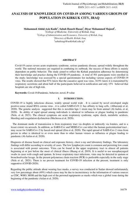 (PDF) ANALYSIS OF KNOWLEDGE ON COVID-19 AMONG VARIOUS GROUPS OF POPULATION IN KIRKUK CITY, IRAQ