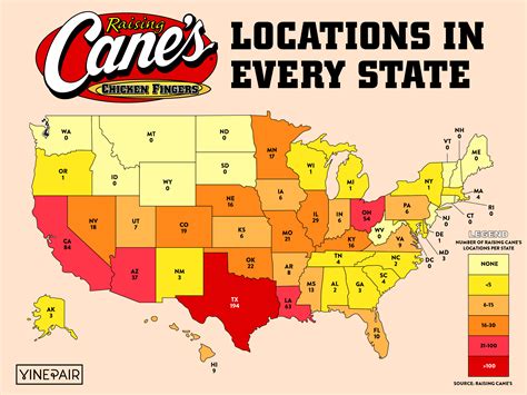 The Number of Raising Cane’s Locations in Every State [MAP] | VinePair