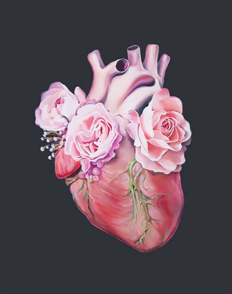 #Medical art Floral Heart II Anatomy Heart Print of Oil Painting - Anatomical Art Print - Human ...