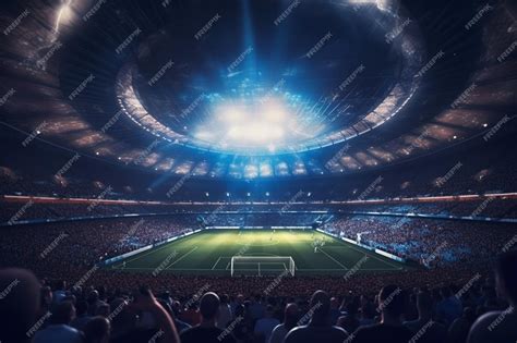 Premium AI Image | Football stadium with fans and lights in the ...