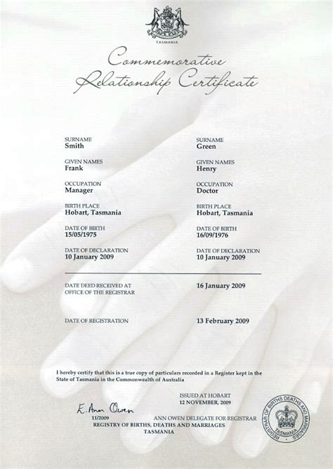 Births, Deaths and Marriages : Decorative relationship certificates - issued after registration ...