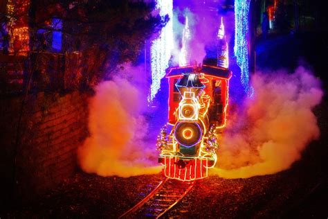 Portland Zoo Lights - This is the small steam train departing the Zoo ...