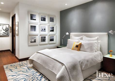 White Master Bedroom With Gray Accent Wall - Luxe Interiors + Design