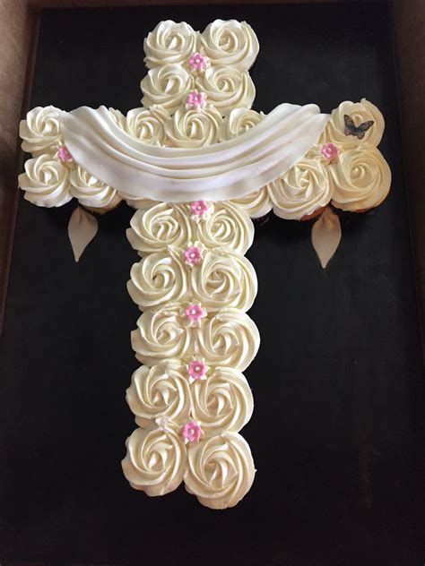 Cross pull apart cupcake cake with butterfly. Baptism, Communion & Easter Baptism Cupcakes ...