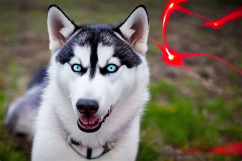 picure of a very scary husky with red lasers shooting | Stable ...