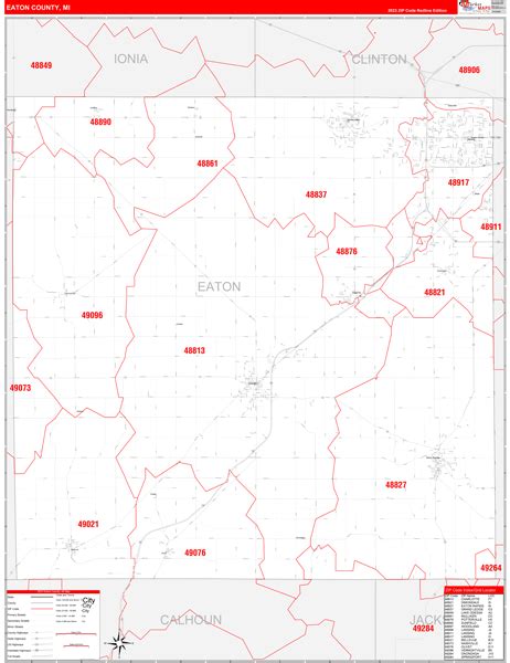 Eaton County, MI Zip Code Wall Map Red Line Style by MarketMAPS - MapSales