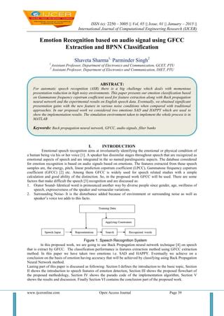 Emotion Recognition based on audio signal using GFCC Extraction and BPNN Classification | PDF