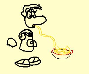 Rayman eating ramen - Drawception