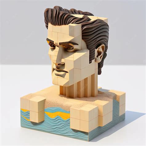 Premium Photo | A lego sculpture of a man with a square head on it.