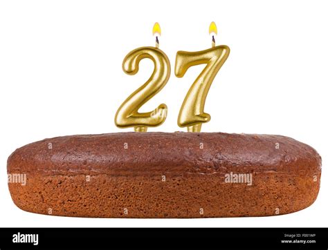 birthday cake with candles number 27 isolated on white background Stock Photo - Alamy