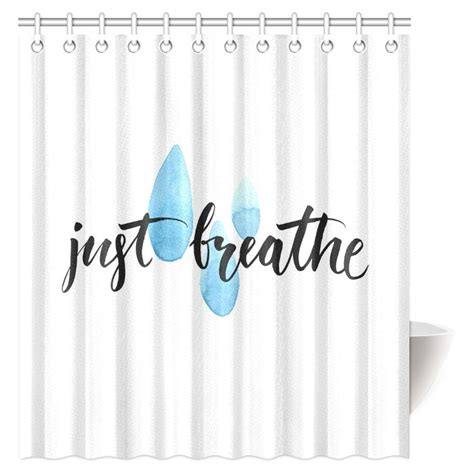 MYPOP Inspiring Quotes Shower Curtain, Just Breathe Inspirational Quote Calligraphy at Blue ...