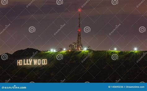 Hollywood Sign at night editorial photo. Image of sign - 145693236