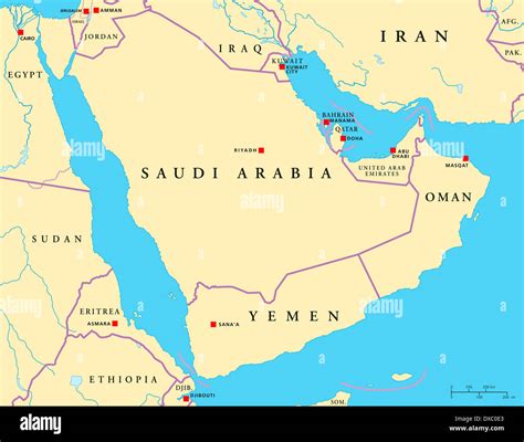 Political map of Arabian Peninsula with capitals, national borders Stock Photo: 67875979 - Alamy