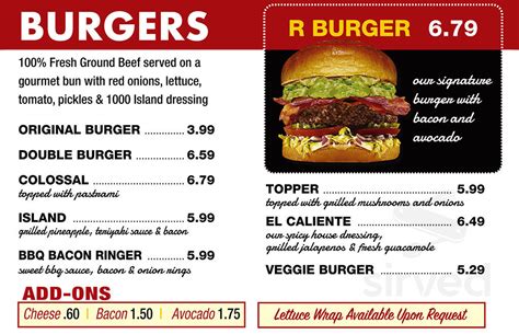 R Burgers menu in Las Vegas, Nevada, USA