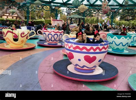 The Mad Hatter's tea cups, Disneyland Paris theme park, Marne-la-Vallée, Île-de-France, France ...