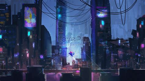 Cyberpunk neon city illustration image_picture free download 401621599 ...