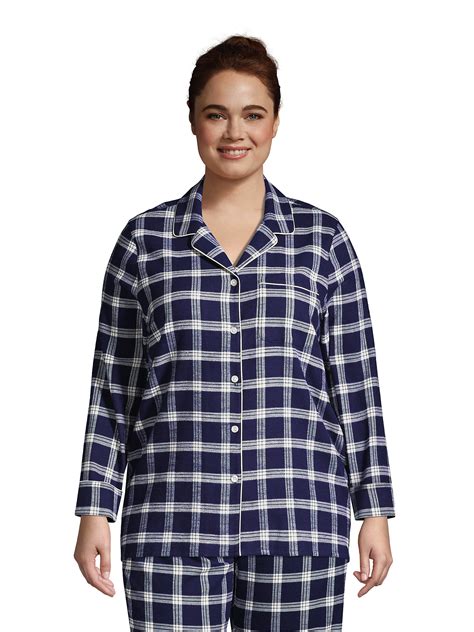 Lands' End Women's Plus Size Long Sleeve Print Flannel Pajama Top ...