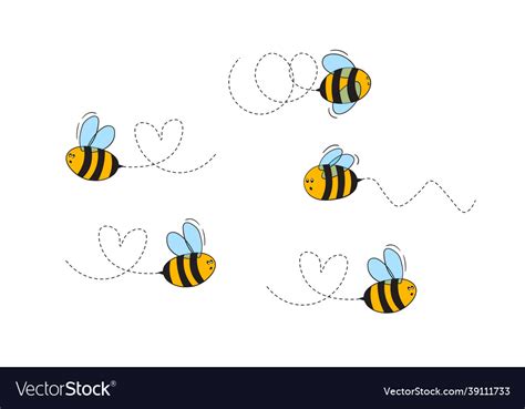 Set of cartoon bee mascot a small bees flying Vector Image