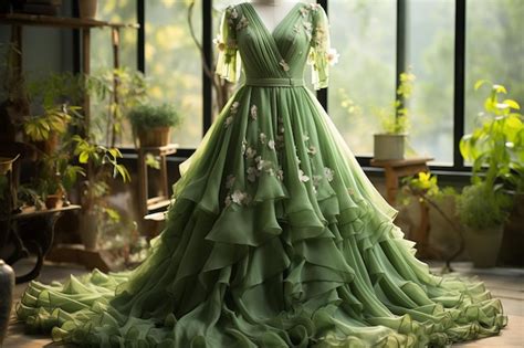 Premium AI Image | The long pastel green color dress symbolizing ...