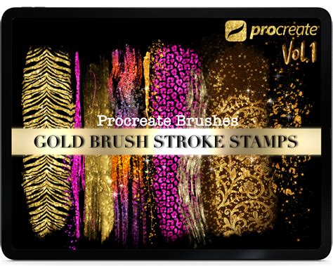 66 Procreate Gold Brush Stroke Stamps VOL.1. Metallic Glitter Textures, Unicorn Glitter Brush ...