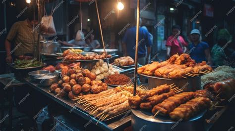 Premium AI Image | A food stall in a market with a man standing in the ...