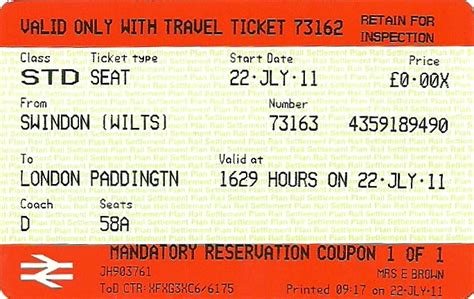 The traveler's drawer: BRITISH RAILWAYS. Swindon - London Paddington ticket (2011)