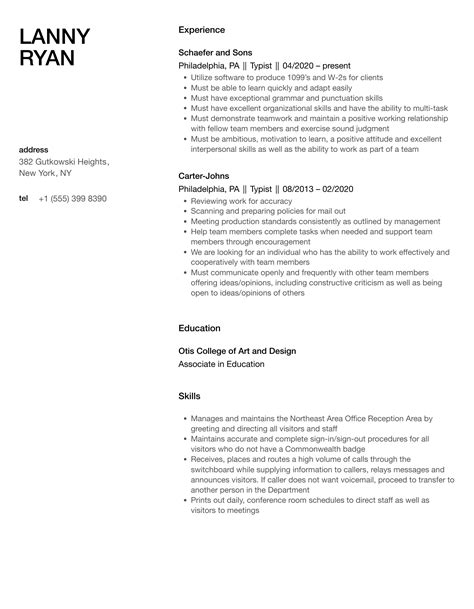 Typist Resume Samples | Velvet Jobs