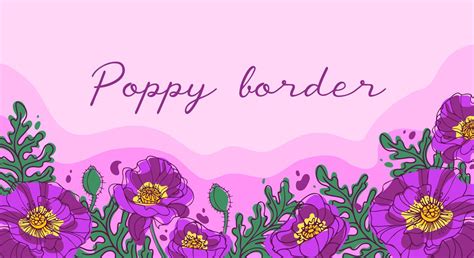 Horizontal border with bright blooming poppies. In pink and green ...