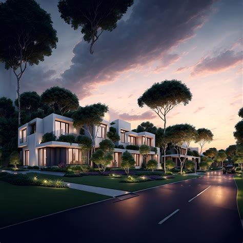 Premium AI Image | Photo of luxury row houses at night