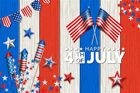 4th of july background design with american flag and rocket with wooden ...