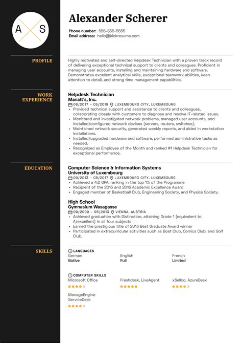 Helpdesk Technician Resume Sample | Kickresume