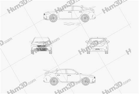 Honda Civic hatchback Type R 2023 Blueprint - 3DModels.org