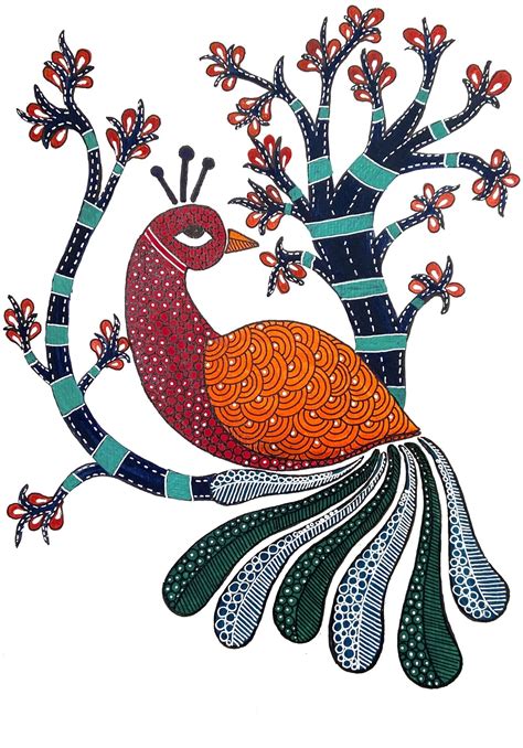 Gond Art Peacock Acrylic on Paper Painting Original artwork for home decor Indian Tribal art in ...