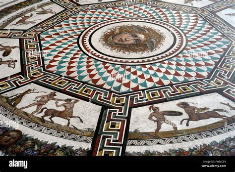 Roman mosaic replica of the Baths of Ocriculum (Otricoli, Italy). Small ...