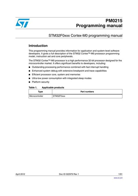 STM32F0xxx Cortex-M0 programming manual - STMicroelectronics