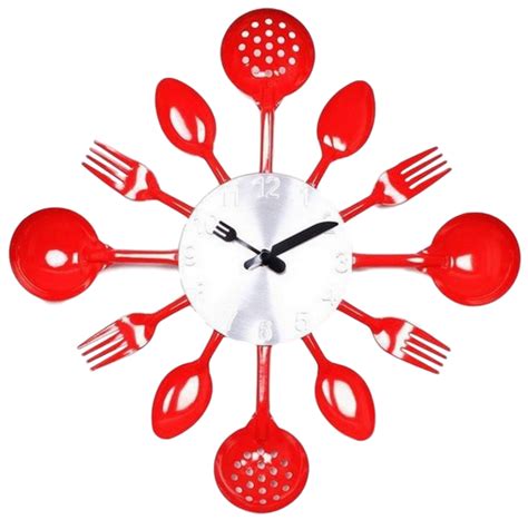 14" Kitchen Wall Clock | BLACK, RED, SILVER | Metal wall clock, Wall clock design, Kitchen clocks