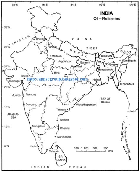 Map Oil refineries of India UPSC APPSC |APPSC Material, Group 1 Group 2 ...