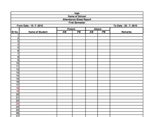 Attendance Sheet Excel Template 50 Free Example - RedlineSP